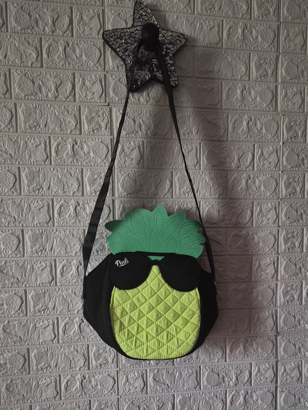PINK Victoria's Secret Pineapple Crossbody Bag in Black and Lime Green